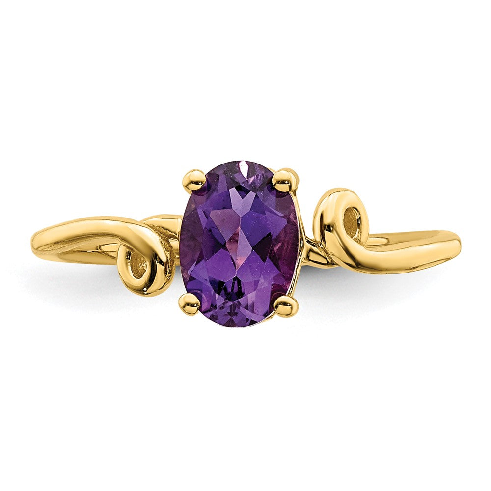 14K Gelbgold Ring mit ovalem Amethyst, 7x5 mm