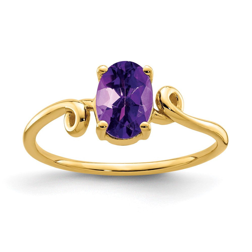 14K Gelbgold Ring mit ovalem Amethyst, 7x5 mm