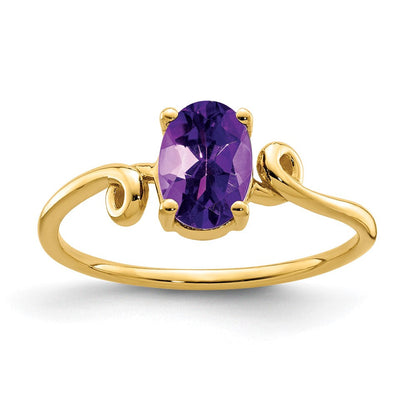 14K Gelbgold Ring mit ovalem Amethyst, 7x5 mm