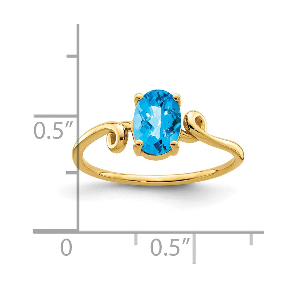 14K Gelbgold Ring mit 7x5mm ovalem Blautopas im Schachbrettschliff
