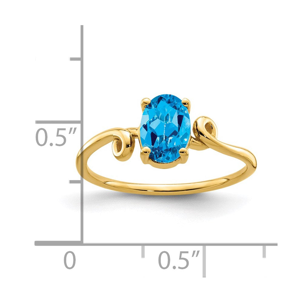 14K Gelbgold Ring mit ovalem Blautopas, 7x5 mm