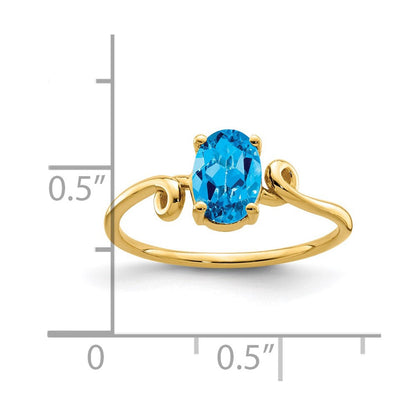 14K Gelbgold Ring mit ovalem Blautopas, 7x5 mm