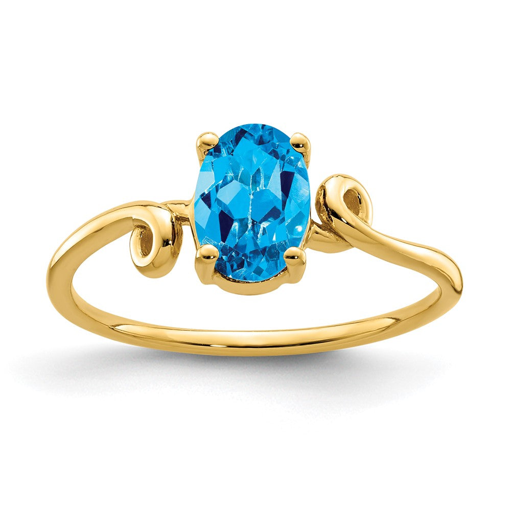14K Gelbgold Ring mit ovalem Blautopas, 7x5 mm