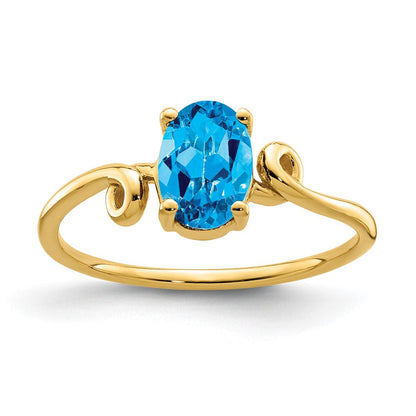 14K Gelbgold Ring mit ovalem Blautopas, 7x5 mm