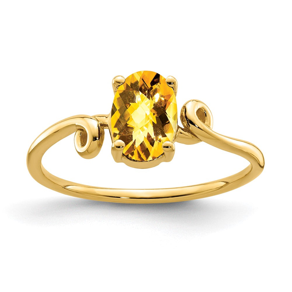 14K Gelbgold Ring mit Citrin im Karo-Schliff (Oval, 7x5mm)