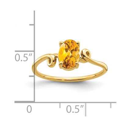14K Gelbgold Ring mit ovalem Citrin, 7x5 mm