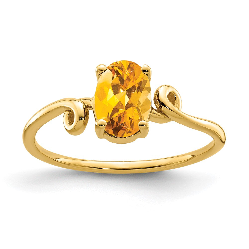 14K Gelbgold Ring mit ovalem Citrin, 7x5 mm
