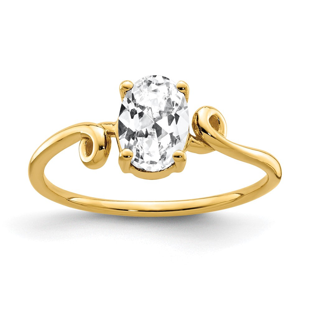 14K Gelbgold Ring mit ovalem Zirkonia, 7x5mm