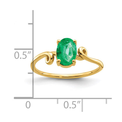 14K Gelbgold Ring mit ovalem Smaragd, 7x5mm