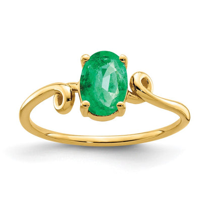 14K Gelbgold Ring mit ovalem Smaragd, 7x5mm