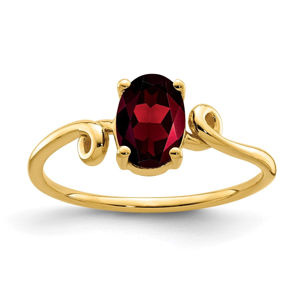14K Gelbgold Ring mit ovalem Granat, 7x5mm