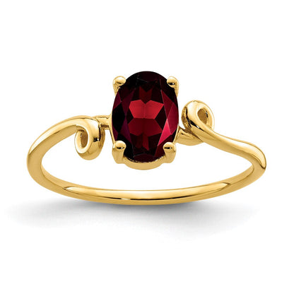 14K Gelbgold Ring mit ovalem Granat, 7x5mm
