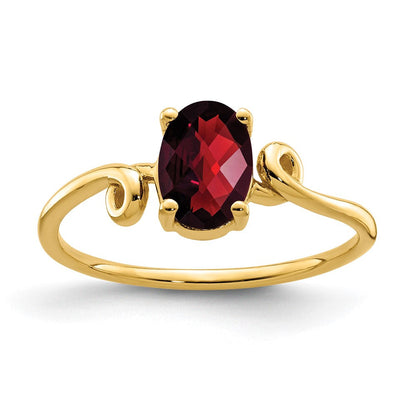 14K Gelbgold Ring mit 7 x 5 mm ovalem Granat im Karo-Schliff