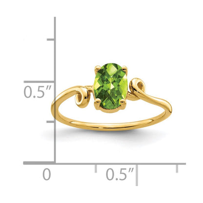 14K Gelbgold 7x5mm Oval Peridot Karo-Schliff Ring