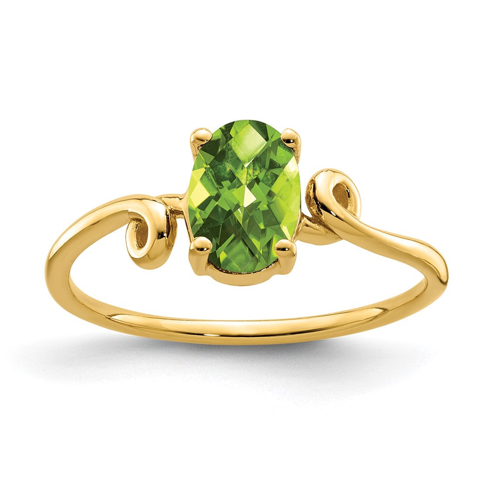 14K Gelbgold 7x5mm Oval Peridot Karo-Schliff Ring