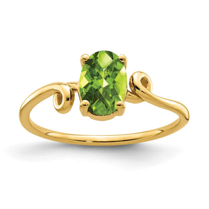 14K Gelbgold 7x5mm Oval Peridot Karo-Schliff Ring