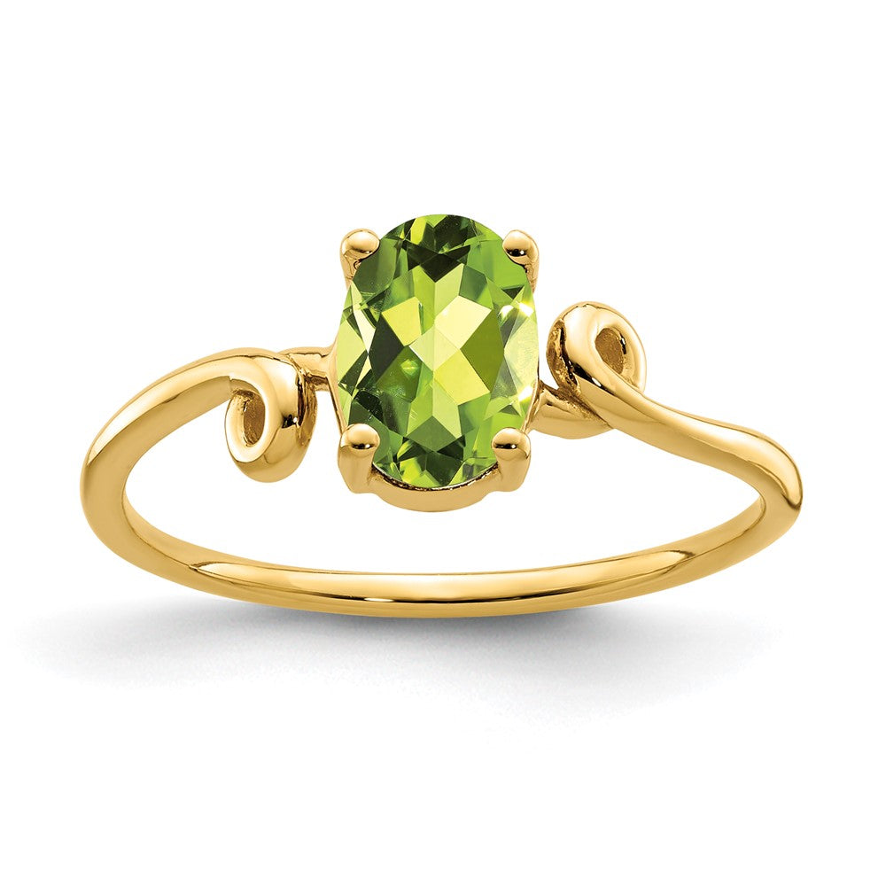 14K Gelbgold Ring mit ovalem Peridot 7x5mm