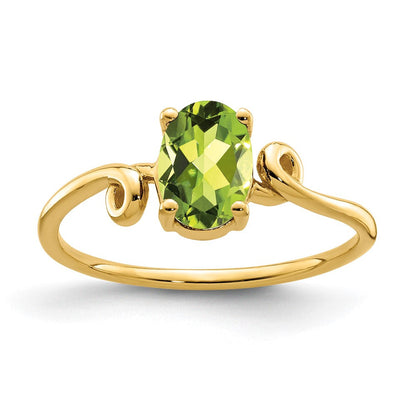 14K Gelbgold Ring mit ovalem Peridot 7x5mm