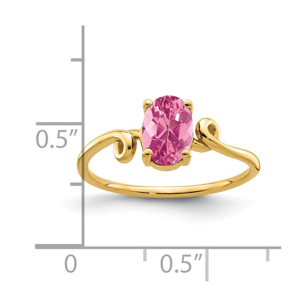 14K Gelbgold Ring mit ovalem rosa Turmalin, 7 x 5 mm
