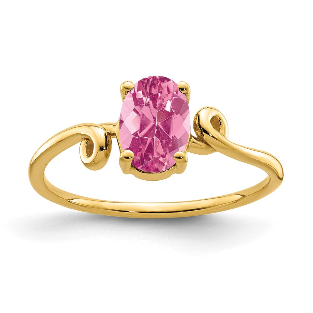 14K Gelbgold Ring mit ovalem rosa Turmalin, 7 x 5 mm