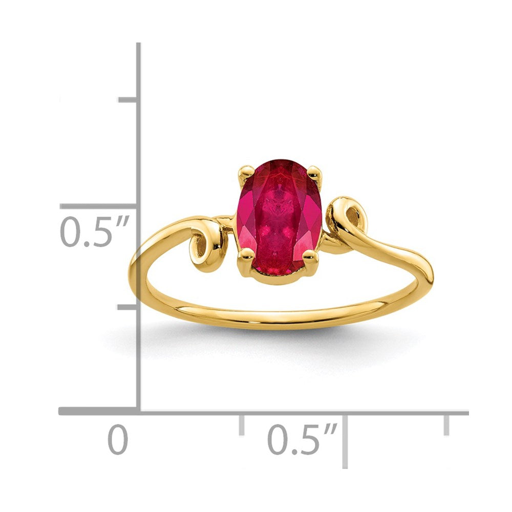 14K Gelbgold Ring mit ovalem Rubin, 7x5 mm