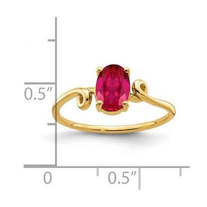 14K Gelbgold Ring mit ovalem Rubin, 7x5 mm
