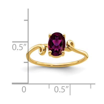 14K Gelbgold Ring mit ovalem Rhodolith-Granat, 7 x 5 mm
