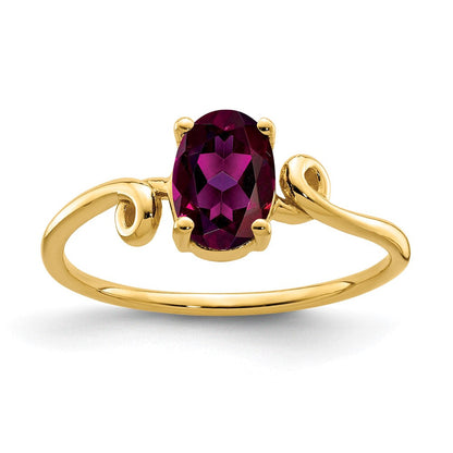 14K Gelbgold Ring mit ovalem Rhodolith-Granat, 7 x 5 mm
