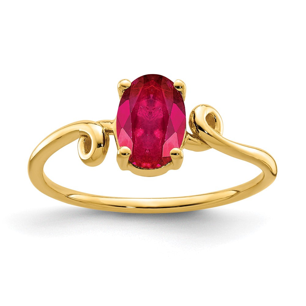14K Gelbgold Ring mit ovalem Rubin, 7x5 mm