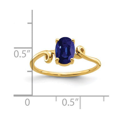 14K Gelbgold Ring mit ovalem Saphir, 7x5 mm