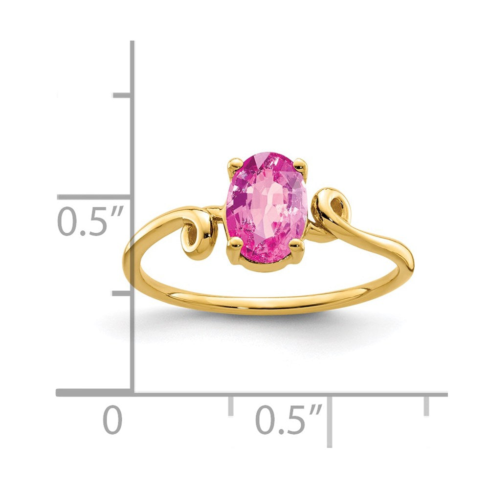 14K Gelbgold Ring mit ovalem rosa Saphir, 7x5mm