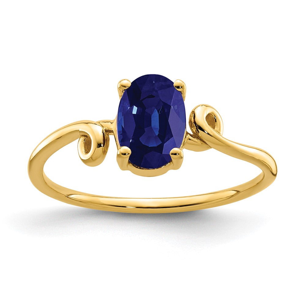 14K Gelbgold Ring mit ovalem Saphir, 7x5 mm