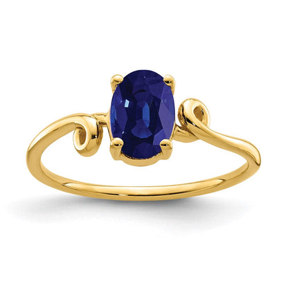 14K Gelbgold Ring mit ovalem Saphir, 7x5 mm