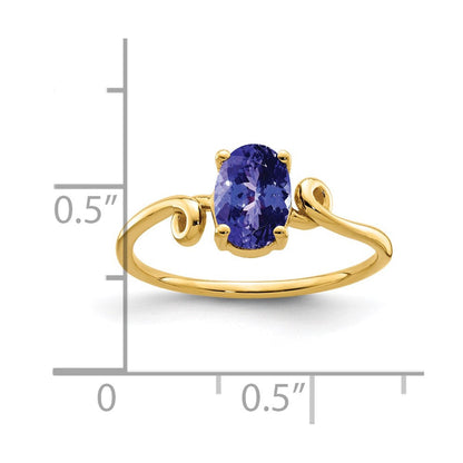14K Gelbgold Ring mit ovalem Tansanit 7x5 mm
