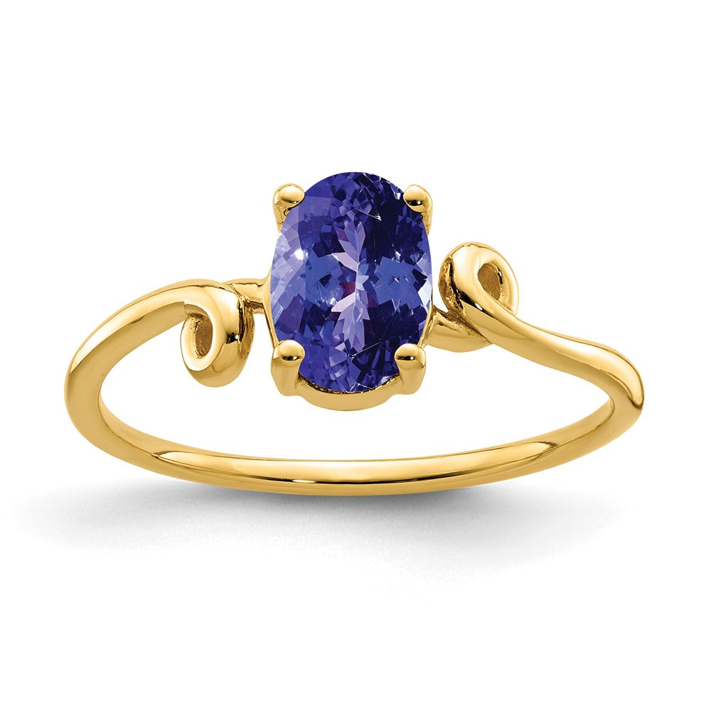 14K Gelbgold Ring mit ovalem Tansanit 7x5 mm