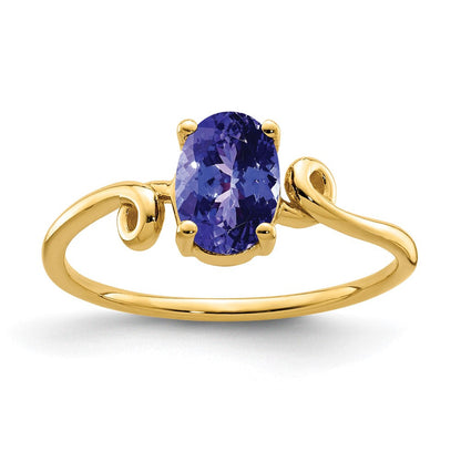14K Gelbgold Ring mit ovalem Tansanit 7x5 mm