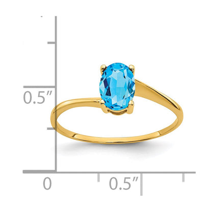 14K Gelbgold Ring mit ovalem Blautopas, 7x5mm