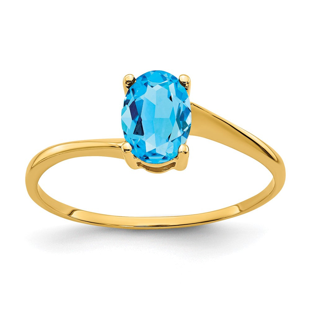 14K Gelbgold Ring mit ovalem Blautopas, 7x5mm