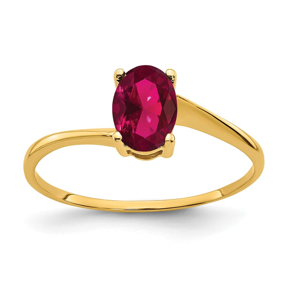 14K Gelbgold Ring mit 7x5mm ovalem synthetischem Rubin