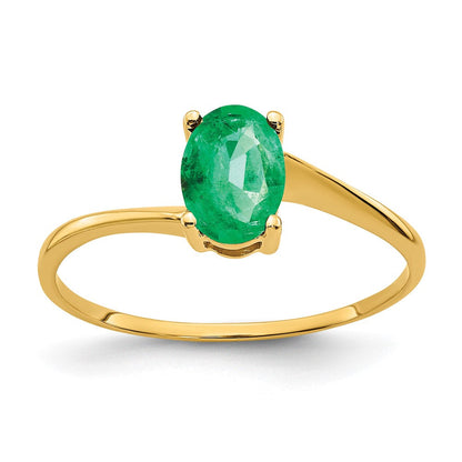 14K Gelbgold Ring mit ovalem Smaragd, 7x5mm