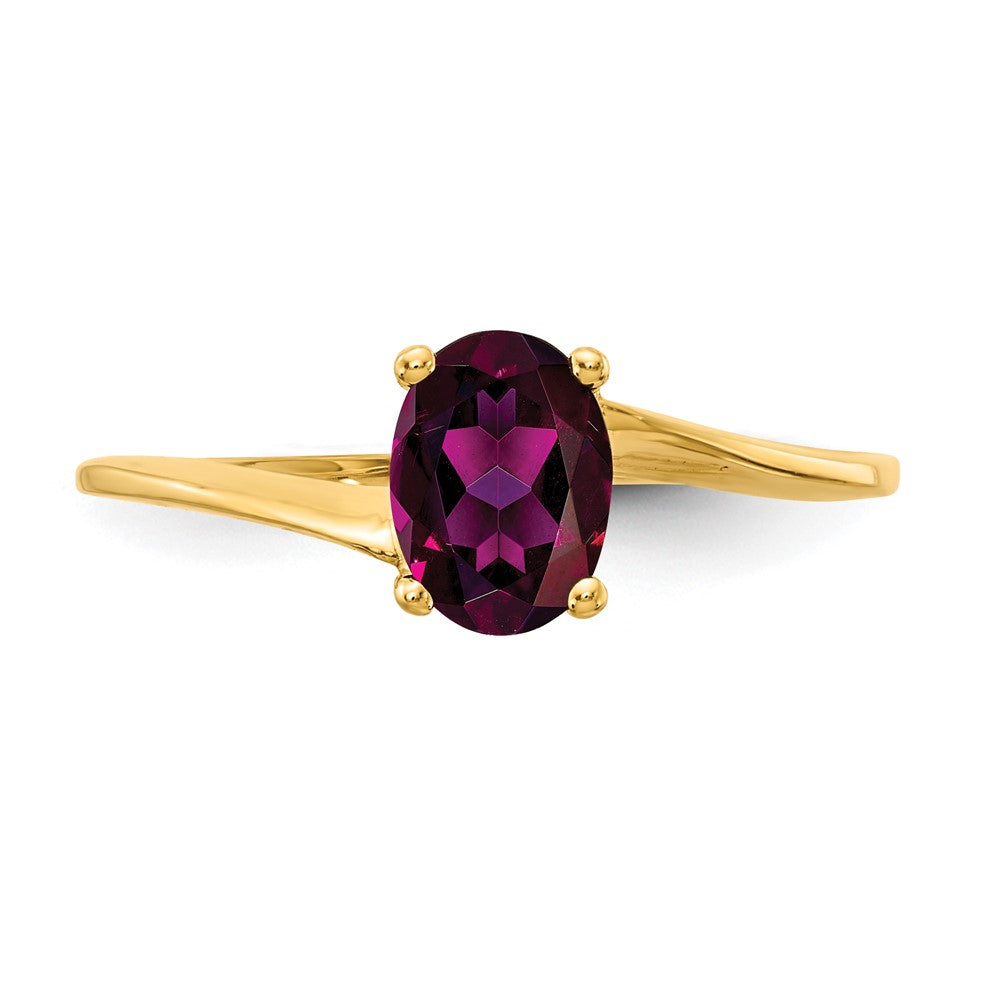 14K Gelbgold Ring mit ovalem Rhodolith-Granat 7x5 mm