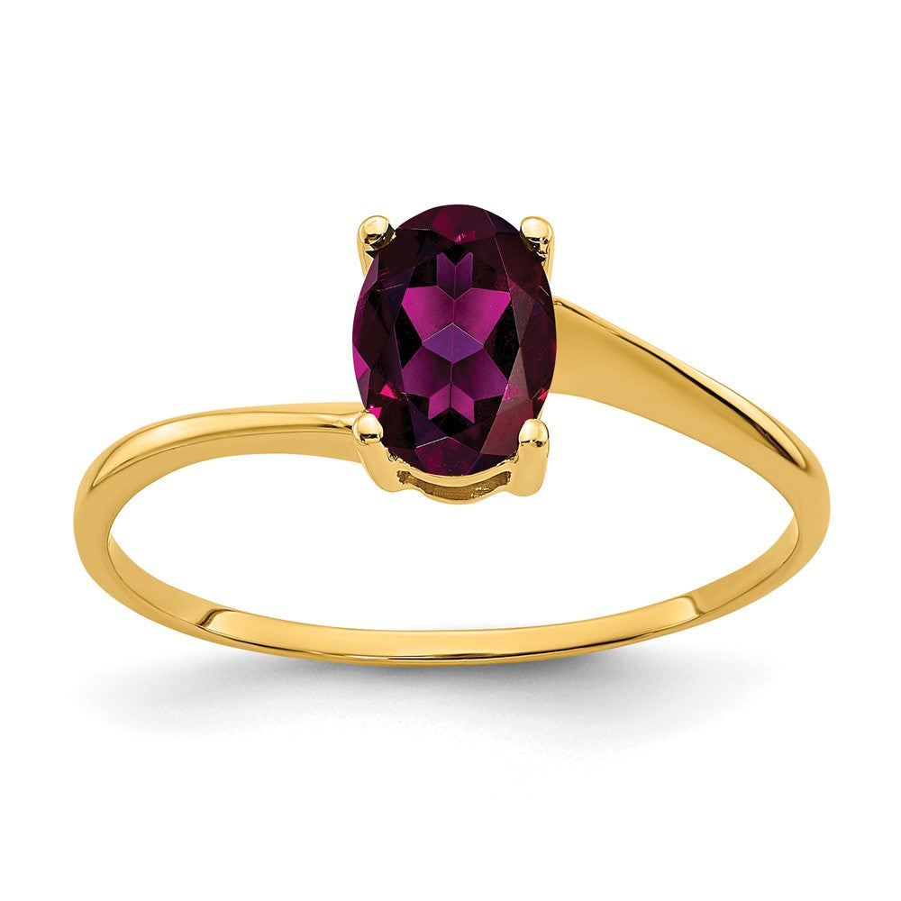 14K Gelbgold Ring mit ovalem Rhodolith-Granat 7x5 mm