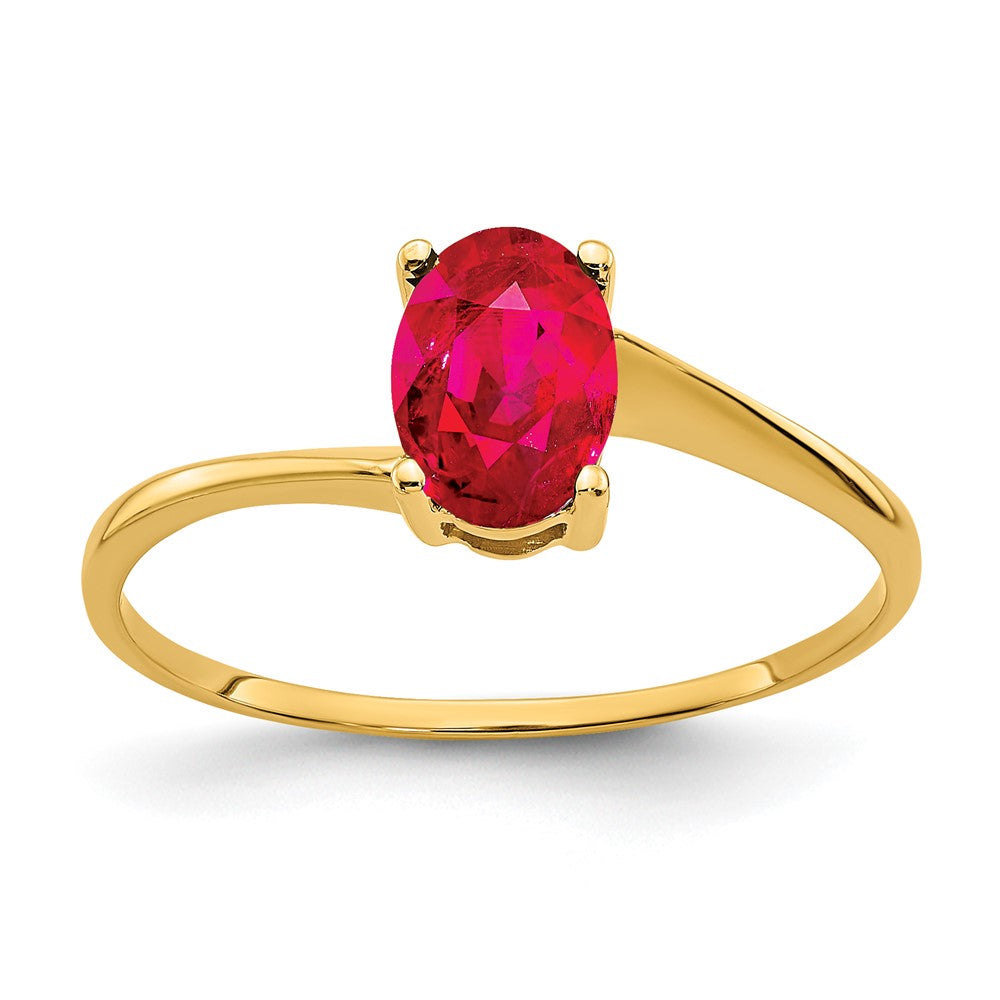 14K Gelbgold Ring mit ovalem Rubin, 7 x 5 mm