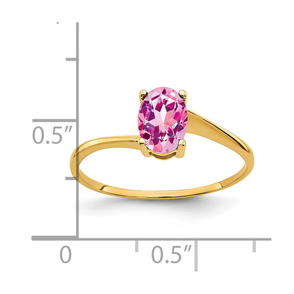 14K Gelbgold Ring mit ovalem rosa Saphir, 7 x 5 mm