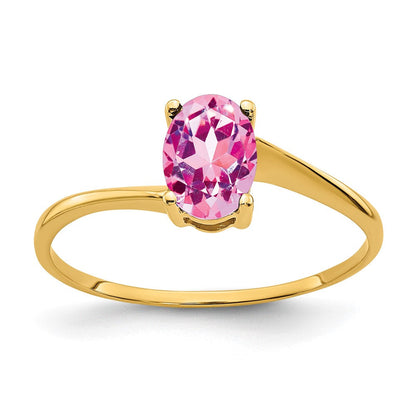 14K Gelbgold Ring mit ovalem rosa Saphir, 7 x 5 mm