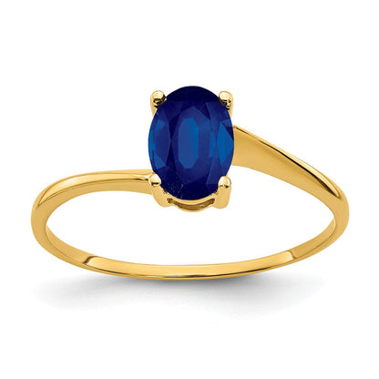 14K Gelbgold Ring mit ovalem Saphir, 7x5 mm