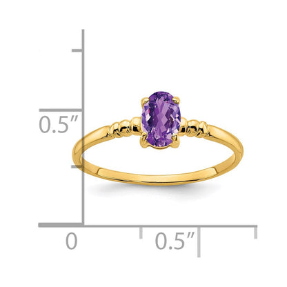 14K Gelbgold Ring mit ovalem Amethyst, 6x4 mm