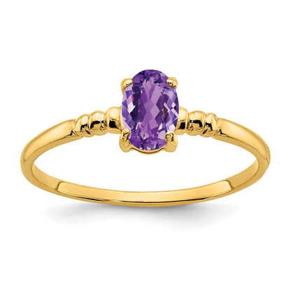 14K Gelbgold Ring mit ovalem Amethyst, 6x4 mm