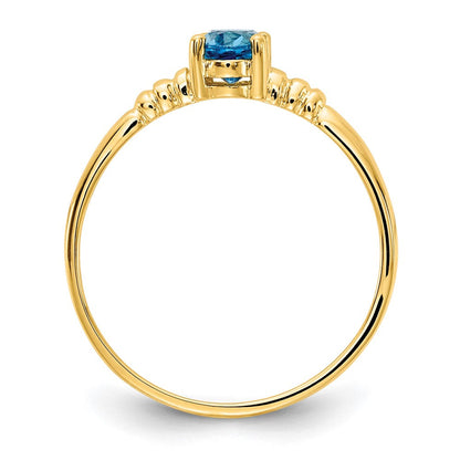 14K Gelbgold Ring mit ovalem blauem Topas, 6x4mm