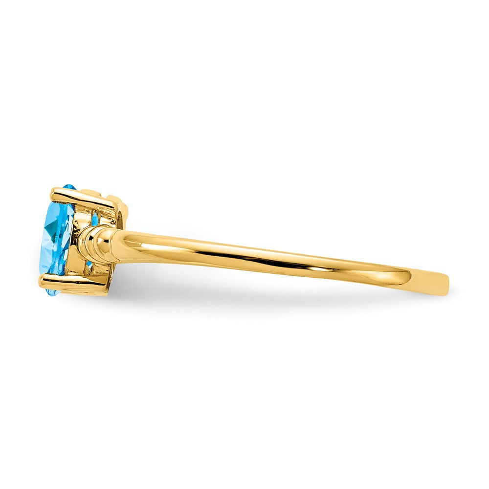 14K Gelbgold Ring mit ovalem blauem Topas, 6x4mm